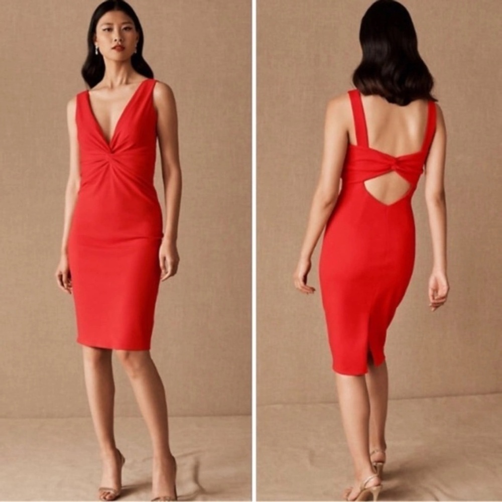 Katie May Eva Twist Front Midi Dress in Red Size 14